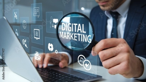 Fototapeta Digital Marketing Strategies: A Magnified View of Online Success