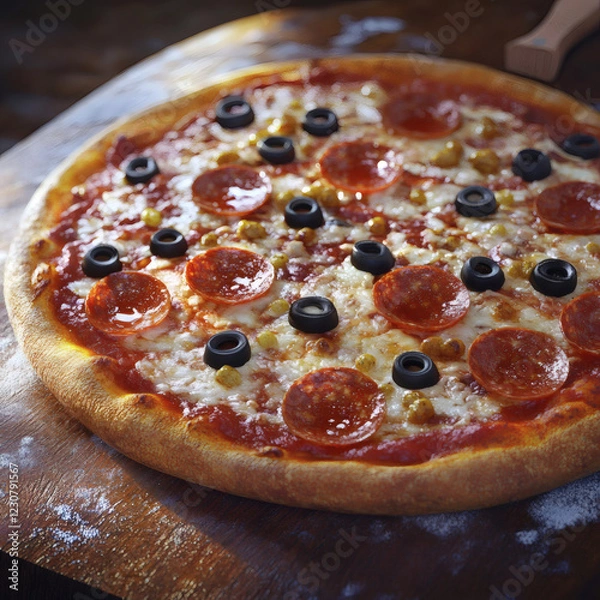 Fototapeta Pepperoni and Olive Pizza
