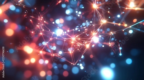 Fototapeta Glowing network with bokeh background for tech designs