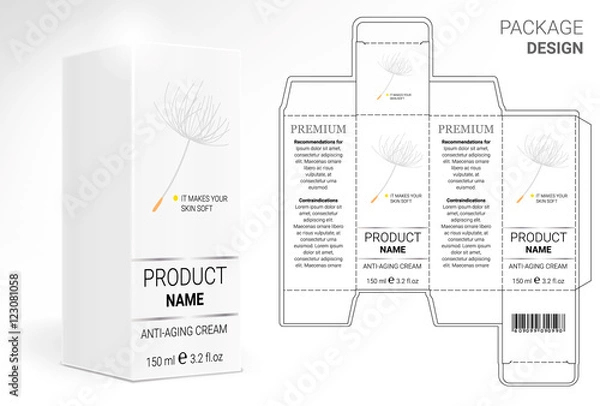 Obraz Packaging Design Cosmetics, cut the carton. Shampoos, creams, perfumes, balm.