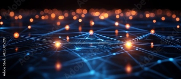 Fototapeta Abstract network of glowing nodes and lines illustrating digital connectivity and technology