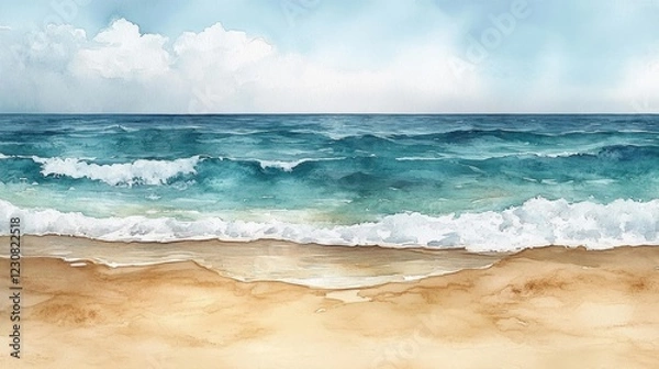 Fototapeta Peaceful Beach Scene with Gentle Waves. Generative AI