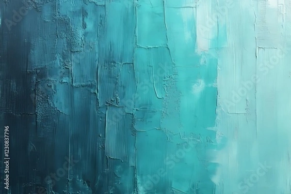 Fototapeta Abstract teal and turquoise oil painting with thick brushstrokes, creating a textured, gradient effect.