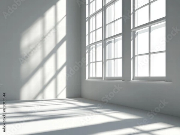 Fototapeta Sunlight Streaming Through Large Windows in a Minimalist Room