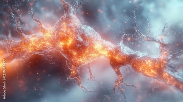 Fototapeta Digital artwork of neuron cell with glowing energy particles. Generative AI