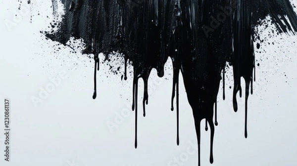 Obraz Black paint drips and splatters on white background.