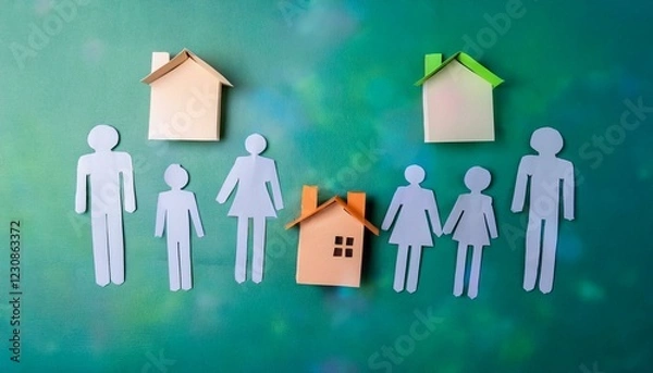 Fototapeta 지역사회 복지 활동을 나타내는 집합체 형태의 종이인형들