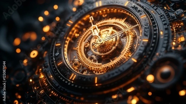 Fototapeta Steampunk Watch with Intricate Gears and Golden Accents. Generative AI