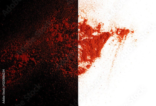 Obraz Pile of red paprika powder isolated on white and black, clipping	