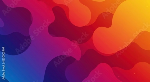 Fototapeta Chromatic Fluidity: Vibrant, fluid gradients of red, orange, yellow, and blue merge seamlessly, creating a visually arresting abstract composition. The artwork evokes a sense of energy and movement