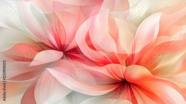 Fototapeta Abstract floral illustration with soft, flowing petals in shades of pink and coral, delicate transparency enhancing depth and movement