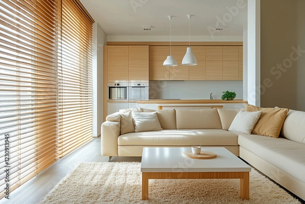 Fototapeta Modern Living Room with Kitchen