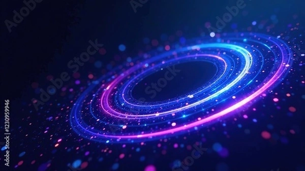 Fototapeta Neon Blue Purple Tech Circles Swirl - Futuristic Digital Art