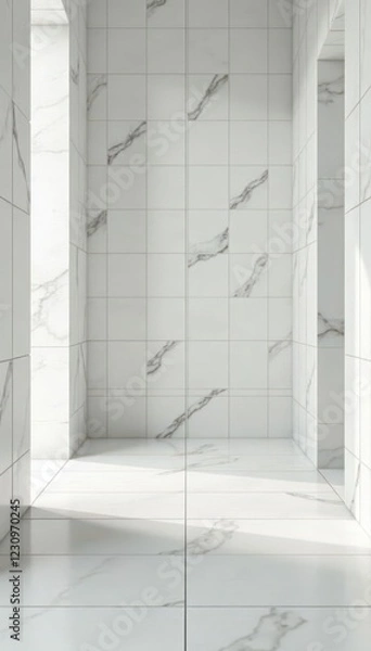 Obraz Subtle variation in glossy white ceramic tiles, geometric pattern , bathroom tile, background