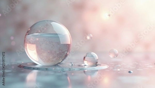 Fototapeta Soothing bubbles float in a calm abstract background with subtle marble details, elegant, reflection