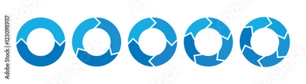 Fototapeta Blue circle. Diagram infographic set. Rotation cycle vector. 2, 3, 4, 5, 6 parts. 