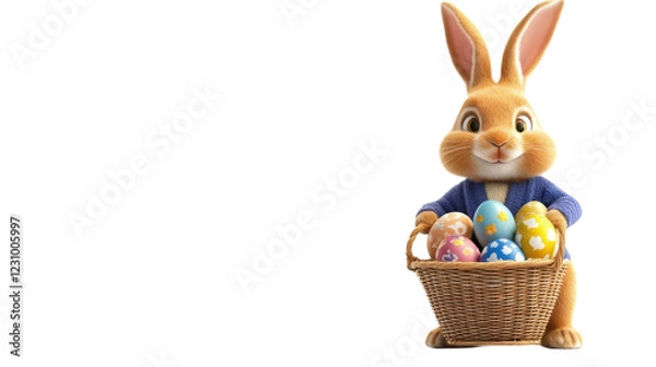 Fototapeta Easter bunny holding basket with colorful eggs on transparent background