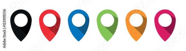 Obraz Pin location icon. Colorful map pointer. Marker pointer. Point of map. Pin icon to mark location. Flat design vector illustration. 