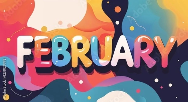 Fototapeta february word cute retro colorful lettering in abstract background