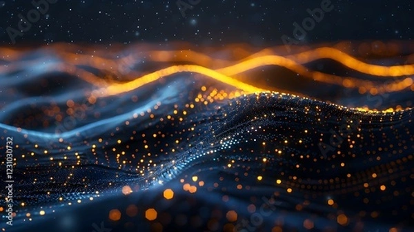 Obraz Abstract digital waves with glowing particles representing data visualization.
