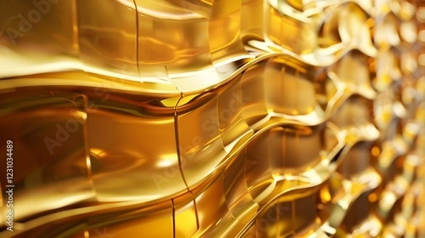 Fototapeta A close-up of a textured, shimmering golden surface with wavy patterns.