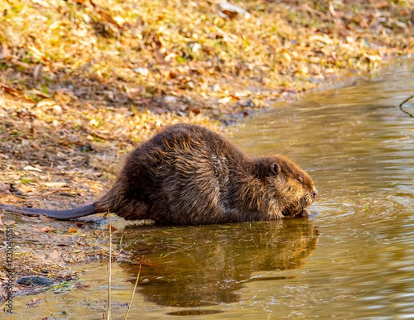 Obraz Beaver along a pond
