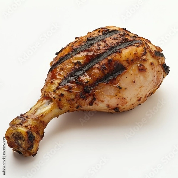 Obraz Grilled chicken drumstick on white background.