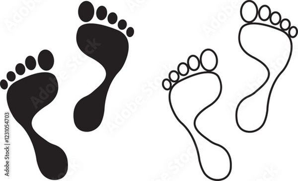 Fototapeta Foot print icon set. Human foot pet black vector flat and line collection isolated on transparent background. Shoe print step symbol sign of walking, track imprint, sole of shoe printmaking technique.
