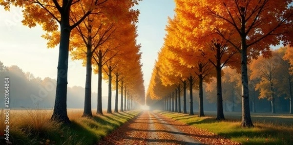 Obraz Towering poplar trees stretch towards grey sky, , autumnal, shadows