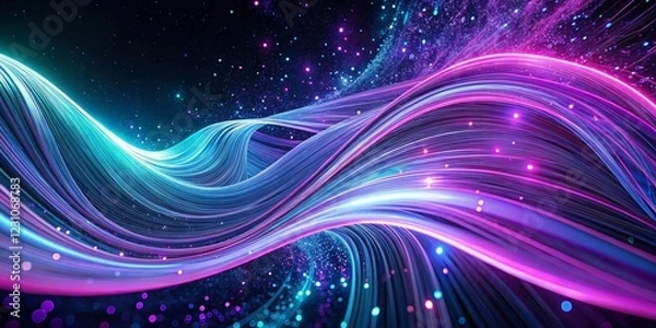 Obraz Abstract Glowing Waves, Purple Blue Neon Lights, Background Wallpaper