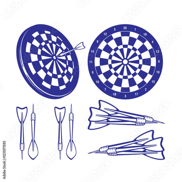 Fototapeta vector image of the game Classic Dartboard Targets And Darts Isolated On White Background Illustration