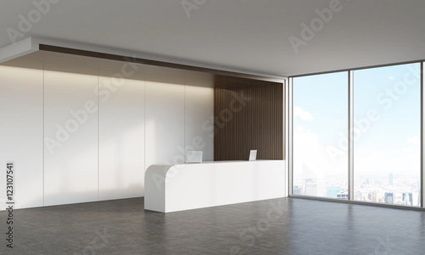 Fototapeta Side view of reception desk in corridor