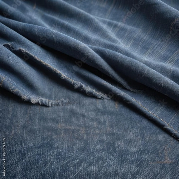 Fototapeta Rough hewn woven fabric texture denim surface with visible threads and weave, denim weave, woven denim , denim