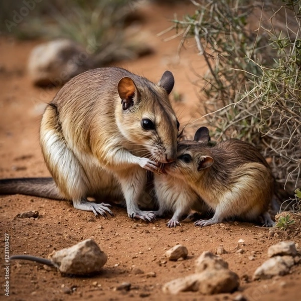 Obraz Togetherness in the Sands: A Giant Kangaroo Rat Family Reunion
