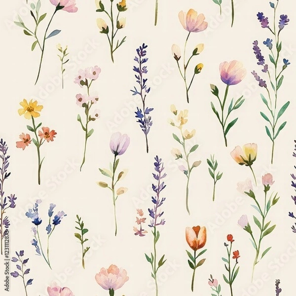 Obraz Vibrant Watercolor Floral Patterns on Soft Beige Background