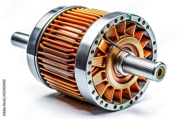 Fototapeta Isolated Electric Motor: High-Resolution Stock Photo of Powerful Electric Engine Component on White Background