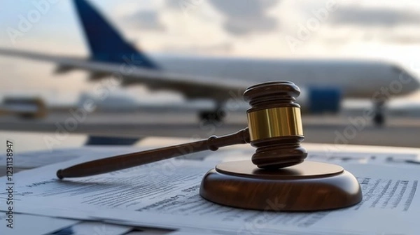 Fototapeta An airplane in the background highlights the airline industry context.