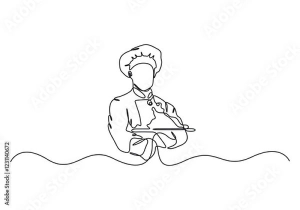 Fototapeta Master chef continuous one line drawing vector illustration