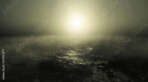 Fototapeta Ethereal Mist Over Ocean Waves at Sunrise with Soft Light Glow