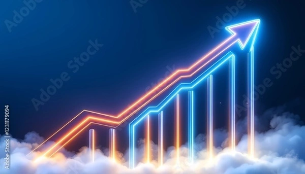 Obraz Neon Growth Chart Ascending Through Clouds