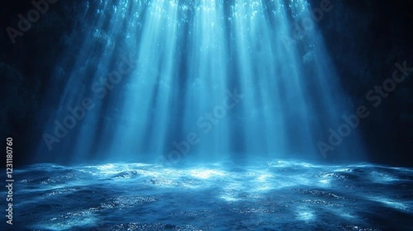 Obraz Underwater ocean cave beams light background