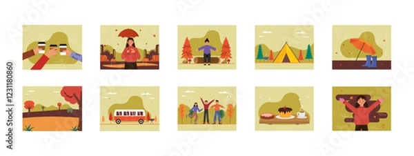 Fototapeta Autumn set illustration. Flat vector illustration.
