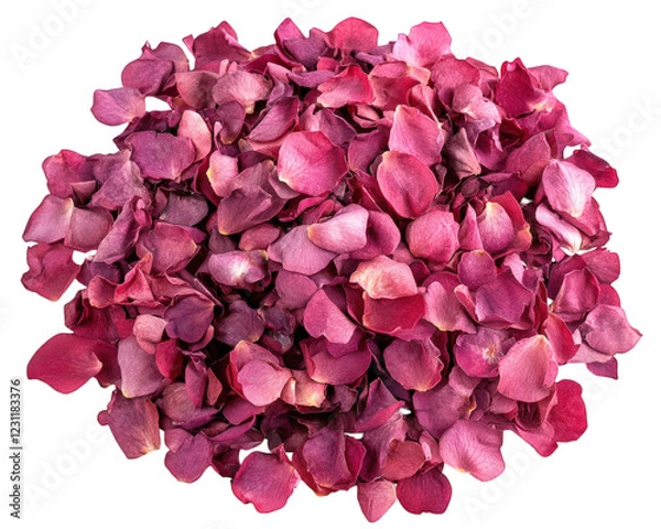 Fototapeta Scattered rose petals in various shades of pink create vibrant and romantic display, perfect for special occasions or decorative purposes