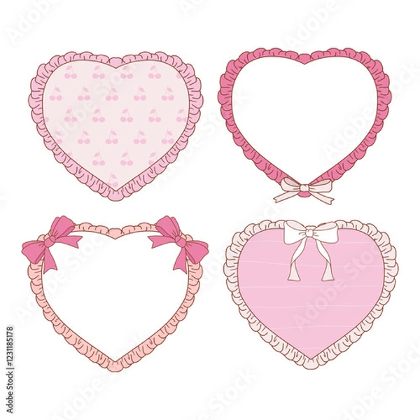 Fototapeta Valentine s day frames collection with hand drawn whimsical heart frames in coquette style  graphic set light pink pastel color style vector 11