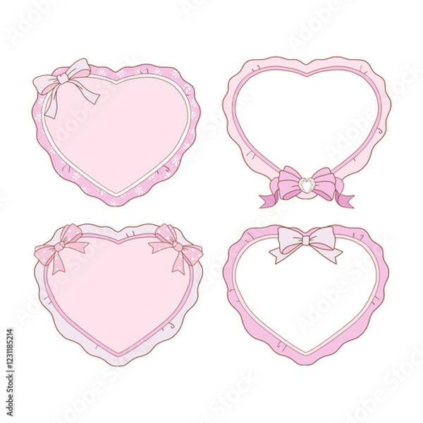 Fototapeta Valentine s day frames collection with hand drawn whimsical heart frames in coquette style  graphic set light pink pastel color style vector 14