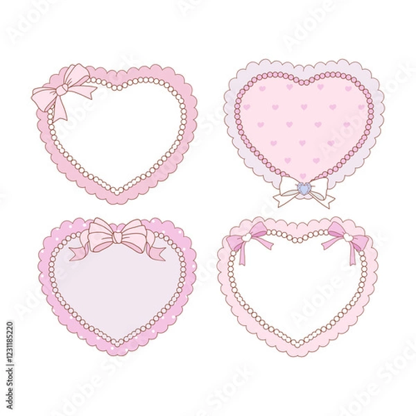 Fototapeta Valentine s day frames collection with hand drawn whimsical heart frames in coquette style  graphic set light pink pastel color style vector 15