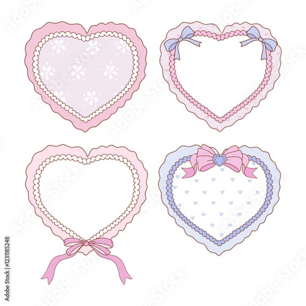 Fototapeta Valentine s day frames collection with hand drawn whimsical heart frames in coquette style  graphic set light pink pastel color style vector 17