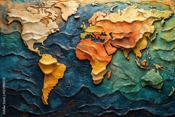 Fototapeta Map displaying various climate zones with distinct colors and textures