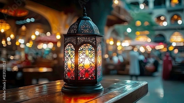 Fototapeta Luminous Lantern: A Ramadan Glow. Captivating imagery of a lit lantern, adding warmth and serenity to a cultural setting.