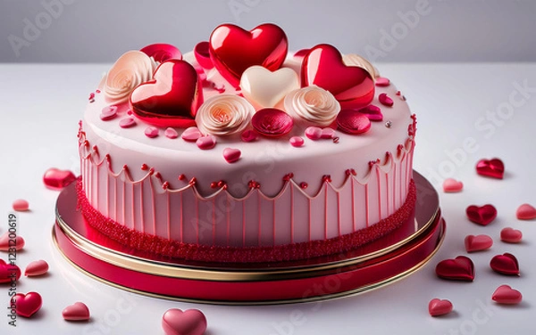 Fototapeta バレンタインのハートデコレーションケーキ